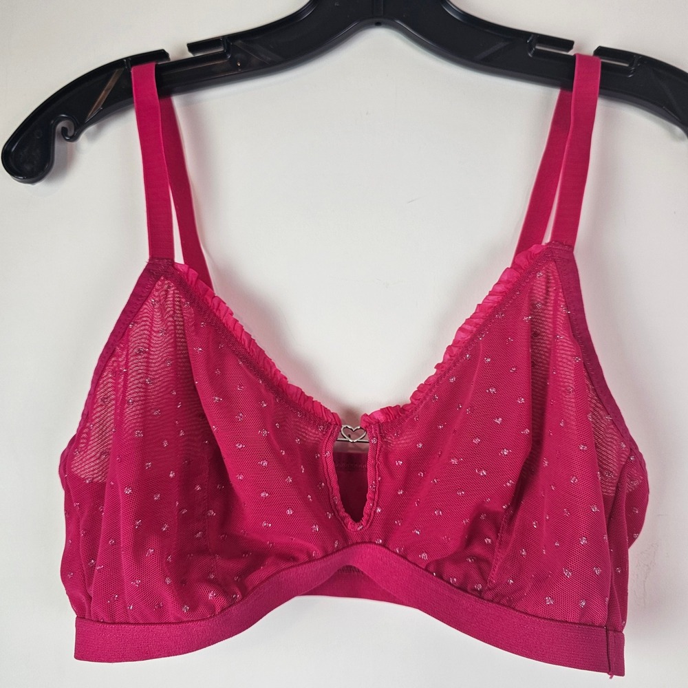 Colsie Pink Glitter Polka Dot Mesh Bralette Heart Detail XL